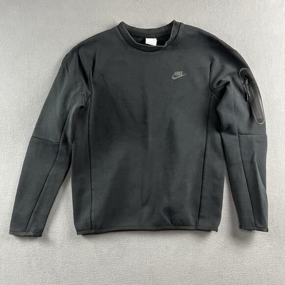 Nike Sweater Mens Small Black Sportswear Tech Fleece Crewneck Sweatshirt - Picture 1 of 10